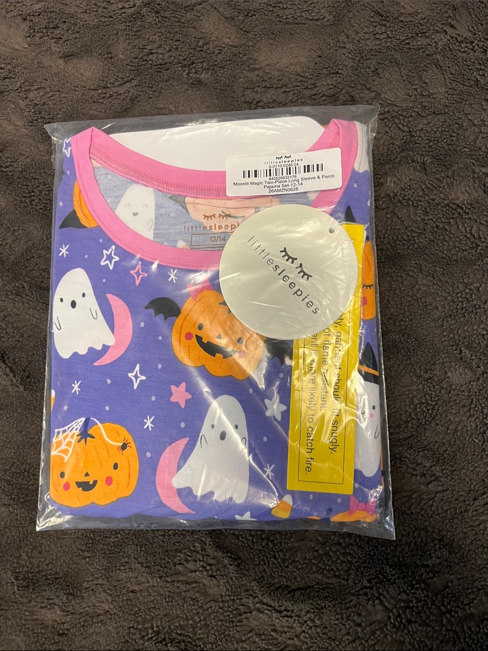 Little Sleepies Purple Halloween Ghost & Pumpkin Pajama Set with Pink Trim
